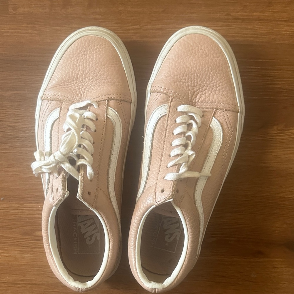 Vans Women’s Old Skool Leather Sneakers in Blush Pink and White